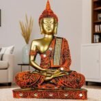 Global Grabbers New 25 Centimetre Meditating Sitting Buddha Statue showpiece Idol Home Decoration Items for Living Room Decor and Gifts (Orange Golden) - Fast Shipping to USA, Canada & India - Image 2