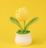 VRB DecTM 1 Pcs Crochet Flowers Artificial Tulip for Office Desk Car Dashboard Decor,Table Decor,Home Decoration, Office,Decor,Bedroom, Christmas (Yellow Tulip with Plastic Pot) - Fast Shipping to USA & Canada - Image 3