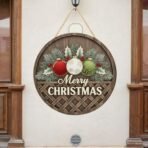 Webelkart Round Wooden Christmas Wall Hanging Decor, Rustic Merry Christmas Sign with Ornaments,Wall Hanging (10" Inches) - Fast Shipping to USA & Canada - Image 5