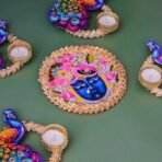 Webelkart Premium Shreenathji Decorative Peacock Rangoli Set with Tealight Holders, Traditional Indian Festival Decor,Diwali Candle Holder Gift Item for Home Decor (Set of 5) - Fast Shipping to USA & Canada - Image 5