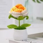 VRB DecTM 1 Pcs Crochet Flowers Artificial Rose for Office Desk Car Dashboard Decor,Table Decor,Home Decoration, Office, Bedroom, Christmas Decor, Wedding (Big Shaded Yellow Rose with Pot) - Fast Shipping to USA & Canada