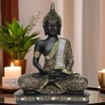 Global Grabbers New 25 Centimetre Meditating Sitting Buddha Statue showpiece Idol Home Decoration Items for Living Room Decor and Gifts (Golden6 Black) - Fast Shipping to USA, Canada & India - Image 2