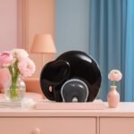 Xtore Home DECOR Lucky Charm Elephant Mother & Kid | Piano Finish Ceramic Figures - (Set of 2 Piece, Black and Grey) - Fast Shipping to USA & Canada