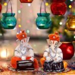 Xtore Musical Ganesha 2 Statues for Home Decor (Orange and White, Pack of 2),(Handicraft Resin) - Fast Shipping to USA & Canada - Image 2