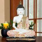 Global Grabbers New 25 Centimetre Meditating Sitting Buddha Statue showpiece Idol Home Decoration Items for Living Room Decor and Gifts (Orange1 White) - Fast Shipping to USA, Canada & India - Image 5