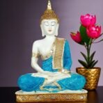 Global Grabbers New 25 Centimetre Meditating Sitting Buddha Statue showpiece Idol Home Decoration Items for Living Room Decor and Gifts (Blue White Glossy) - Fast Shipping to USA, Canada & India - Image 2