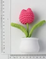 VRB DecTM 1 Pcs Crochet Flowers Artificial Tulip for Office Desk Car Dashboard Decor,Table Decor,Home Decoration, Office,Decor,Bedroom, Christmas (Yellow Tulip with Plastic Pot) - Fast Shipping to USA & Canada - Image 2