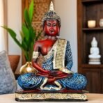 Global Grabbers New 25 Centimetre Meditating Sitting Buddha Statue showpiece Idol Home Decoration Items for Living Room Decor and Gifts (Blue White Maroon) - Fast Shipping to USA, Canada & India - Image 4