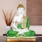 Global Grabbers New 25 Centimetre Meditating Sitting Buddha Statue showpiece Idol Home Decoration Items for Living Room Decor and Gifts (Green White Glossy) - Fast Shipping to USA, Canada & India - Image 3