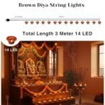 One94Store Brown Diya String Lights 3 Meter | 14 LED Decorative Lights for Diwali, Puja, Navratri, Christmas, Party & Home DECOR | Warm White (Pack of 1) - Fast Shipping to USA & Canada - Image 2
