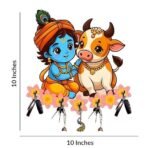 JaipurCrafts Krishna Key Holder with Cow - Wooden Wall Hanging Key Organizer for Home & Office DECOR - 10 inches - Fast Shipping to USA & Canada - Image 2