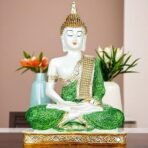 Global Grabbers New 25 Centimetre Meditating Sitting Buddha Statue showpiece Idol Home Decoration Items for Living Room Decor and Gifts (Green White Glossy) - Fast Shipping to USA, Canada & India - Image 4