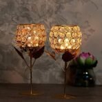WebelKart New Premium Crystal Rose Brass Candle Holder for Decoration -Candle Stand for Diwali - Diwali Candle Holder (Model-1) - Fast Shipping to USA & Canada - Image 2