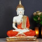 Global Grabbers New 25 Centimetre Meditating Sitting Buddha Statue showpiece Idol Home Decoration Items for Living Room Decor and Gifts (Orange White Glossy) - Fast Shipping to USA, Canada & India - Image 3