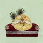 Xtore Beautiful Handmade Laddu Gopal Ji Singhasan/Chowki (Pack of 1, Maroon) - Fast Shipping to USA & Canada - Image 5