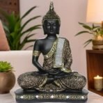 Global Grabbers New 25 Centimetre Meditating Sitting Buddha Statue showpiece Idol Home Decoration Items for Living Room Decor and Gifts (Golden6 Black) - Fast Shipping to USA, Canada & India - Image 4
