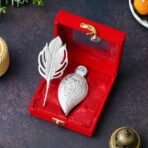 Webelkart Premium Silver Kumkum Box With Leaf And Red Velvet,Roli|Chawal|Chandan|Haldi|Kumkum Puja Box|Sindoor Box- Diwali Gift Item,Roli Chawal Box (Antique) - Fast Shipping to USA & Canada - Image 2