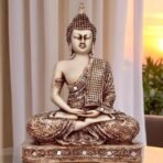 Global Grabbers New 25 Centimetre Meditating Sitting Buddha Statue showpiece Idol Home Decoration Items for Living Room Decor and Gifts (Stone) - Fast Shipping to USA, Canada & India - Image 2