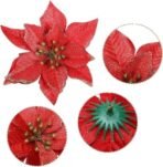 VRB Dec 24 pcs Christmas Poinsettias Satin Decorative Artificial Flowers Christmas Flowers of Christmas Decorations Items/Chritmas Tree/Decoration Items (24 Pcs - Red Satin Poinstea) - Fast Shipping to USA & Canada - Image 3