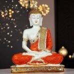 Global Grabbers New 25 Centimetre Meditating Sitting Buddha Statue showpiece Idol Home Decoration Items for Living Room Decor and Gifts (Orange White Glossy) - Fast Shipping to USA, Canada & India - Image 4