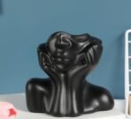 VRB Dec 1 Pcs Vase for Home Decor, Living Room, Office, Bedroom,Centre Table,Ceramic Look Unbreakable Showpiece Flower Pot for Decorations (Only vase, No Flower) Size - 15 cm (Face Design 1 - Black) - Fast Shipping to USA & Canada