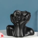 VRB Dec 1 Pcs Vase for Home Decor, Living Room, Office, Bedroom,Centre Table,Ceramic Look Unbreakable Showpiece Flower Pot for Decorations (Only vase, No Flower) Size - 15 cm (Face Design 1 - Black) - Fast Shipping to USA & Canada