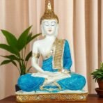 Global Grabbers New 25 Centimetre Meditating Sitting Buddha Statue showpiece Idol Home Decoration Items for Living Room Decor and Gifts (Blue White Glossy) - Fast Shipping to USA, Canada & India - Image 5