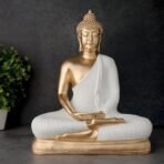 Global Grabbers New Sitting Meditating Buddha Statue showpiece Idol Home Decor Items for Living Room and Gifts (White Golden) - Fast Shipping to USA, Canada & India - Image 2