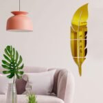 Xtore Feather Shape Wall Mirrors for Home Decor (Pack of 1, Golden) - Fast Shipping to USA & Canada