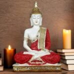 Global Grabbers New 25 Centimetre Meditating Sitting Buddha Statue showpiece Idol Home Decoration Items for Living Room Decor and Gifts (Red White Glossy) - Fast Shipping to USA, Canada & India - Image 2