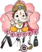 Webelkart Premium Printed Wooden Cute Ganesha Key Holder for Home/Office Decor, Key Hanger for Wall Decor. (10" Inches) - Fast Shipping to USA & Canada