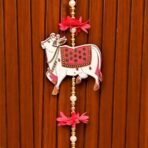 CraftVatika Pichwai Cow Wall Decor Hanging Latkan for Door Wall Decoration, Diwali Decor Items Diwali Decoration for Home, Festive Decor Items, Pichwai Backdrop Cow with Bell Hanging 14.5 Inch Height - Fast Shipping to USA & Canada - Image 3