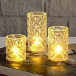VRB Dec 3Pcs Pillar Candles Acrylic Flameless & Smokeless Decorative Candles Led Tea Light Candle Perfect For Gifting, Home,Diwali, Christmas,Decorative Candle,Birthday (Model - 3),Transparent - Fast Shipping to USA & Canada