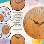 Sehaz Artworks Analog Wall Clock for Home and Kitchen | Wall Clock for Home Stylish Latest | Butterflies Manufactured Wood 10 Inch Designer - Beige - Fast Shipping to USA & Canada - Image 2
