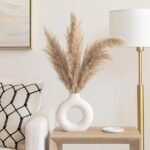 XTORE Beautiful Ceramic Small Donut Vase with 3 Stick Pampas Grass for Home Decor (White Vase & Pampas Grass) - Fast Shipping to USA & Canada