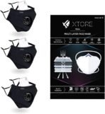 Xtore FDA CE Certified Anti pollution Cotton Reusable Washable N95 Cloth Mask for Unisex (Pack of 3 , 3 filters, Black) - Fast Shipping to USA & Canada