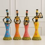 Xtore Vibrant African Women Figurines | Resin Home Decor Accents | Set of 4 Colorful Cultural Statues | Unique Art Pieces for Living Room, Office, or Gift | Traditional and Modern Design - Fast Shipping to USA & Canada