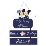 Webelkart Antique Wooden Mickey Mouse Theme Family Wooden Wall Hanging, Name Plate For Home Entrance outdoor, Hanging House Name Plate (16 x10" Inches) - Fast Shipping to USA & Canada