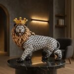 Xtore Regal Lion with Crown Figurine | Resin Home Decor Accent | Unique Art Piece for Living Room, Office, or Shelf | Symbol of Strength and Royalty | Luxurious Animal DECOR - Fast Shipping to USA & Canada