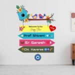 Webelkart Premium Wooden Welcome Happy family Customised Wall Hanging Name Plate For Home Entrance outdoor,Wooden Hanging Welcome Hanging For Wall - (18 x 12 Inches) - Fast Shipping to USA & Canada