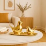 Xtore Ceramic Golden Blessing Birds Figurine for Home Decor | Living Room, Bedroom, Office Desk, Cabinets - (Pack of 2, Golden) - Fast Shipping to USA & Canada