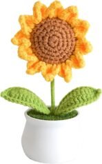 VRB DecTM 1 Pcs Crochet Flowers Artificial Sunflower for Office Desk Car Dashboard Decor,Home Decoration, Office, Bedroom, Christmas Decor, Wedding (Sunflower Pot) - Fast Shipping to USA & Canada