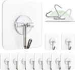 Zulaxy Hanging Hooks Without Drilling, 10 Pack Self Adhesive Hooks for Wall Heavy Duty Strong Nail Free, Kitchen Accessories Items (Hanging Hook, Transparent) Stainless Steel - Fast Shipping to USA & Canada