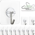 Zulaxy Hanging Hooks Without Drilling, 10 Pack Self Adhesive Hooks for Wall Heavy Duty Strong Nail Free, Kitchen Accessories Items (Hanging Hook, Transparent) Stainless Steel - Fast Shipping to USA & Canada