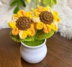 VRB DecTM 1 Pcs Crochet Flowers Artificial Twin Sunflower for Office Desk Car Dashboard Decor,Home Decoration,Festival,Office, Bedroom, Christmas Decor. (Twin Yellow Sunflower with Pot) - Fast Shipping to USA & Canada