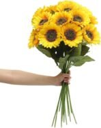 VRB Dec Plastic 5Pcs Artificial Sunflower Flowers/Artificial Sunflower Big Size/Sunflower Artificial Bouquet For Decoration/Decorative Items For Home,Bedroom (Sunflower Sticks Long), Yellow - Fast Shipping to USA & Canada - Image 2