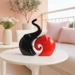 Xtore Home Decor Lucky Charm Elephant Couple | Piano Finish Ceramic Figures- (Set of 2 Piece, Red & Black) - Fast Shipping to USA & Canada