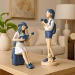 Xtore Cute and Elegant Girls Statue for Home Decor | Table Decor (Pack of 2, White & Blue) - Fast Shipping to USA & Canada