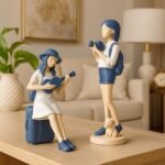 Xtore Cute and Elegant Girls Statue for Home Decor | Table Decor (Pack of 2, White & Blue) - Fast Shipping to USA & Canada