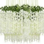 VRB Dec Pack of 6 (43.2Ft) Artificial Wisteria Vine| Ratta Fake Wisteria Hanging | Garland Silk Long Hanging Bush Flowers String for Home Party Wedding Decor (White, 6) - Fast Shipping to USA & Canada